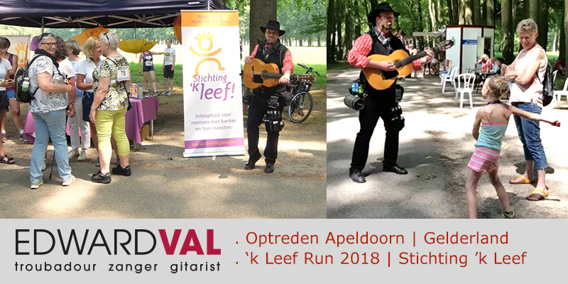 Apeldoorn | Stichting kLeef | Mobiele live muziek inhuren | Troubadour Edward Val | Muzikale animatie | Prestatieloop Kleef run | Optreden bij Het Loo | De Naald | Nijkerk Entertainment