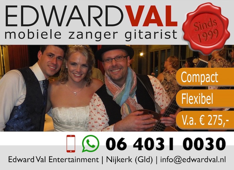 familiefeest verjaardag sara Bruiloft trouwdag bruidspaar troubadour edward val zanger gitarist feest inhuren mobiel rondlopend