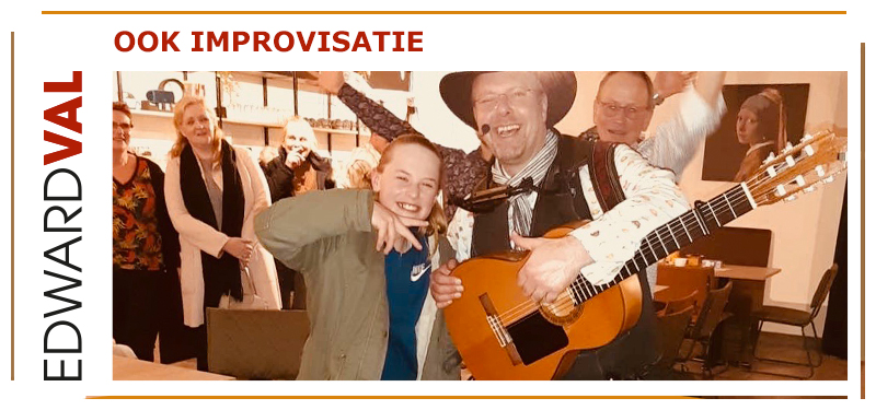 Maarssen Nieuwegein Breukelen Harmelen Utrecht Feest huwelijksjubileum Zanger gitarist inhuren Edward Val improviseren liedjes grappige interactie kids kinderen speciaal familiefeest