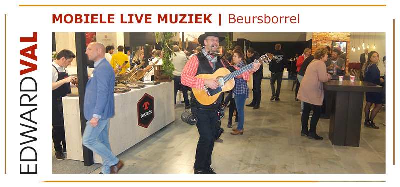 beursborrel mobiele live muziek troubadour beurspresentatie artiest zanger edward val event evenement