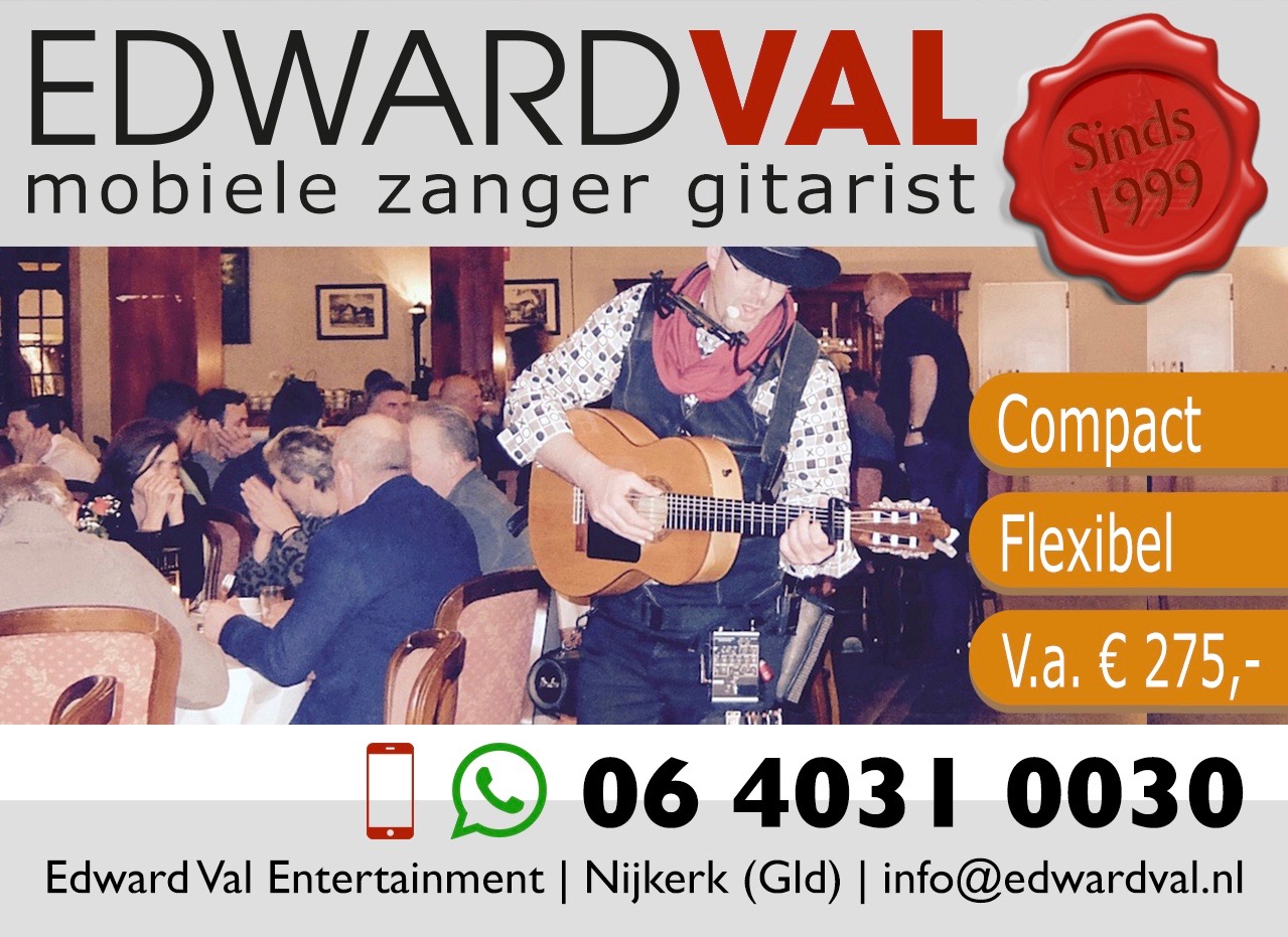 diner familiefeest bedrijfsfeest restaurant muzikant live achtergrondmuziek troubadour langs tafels edward val