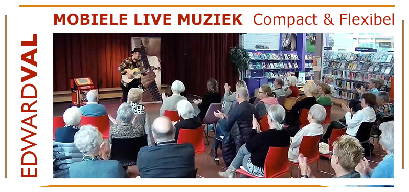 1 improvisatie liedjes troubadour edward val voorstelling nijkerkse zanger gitarist bij bibliotheek nederlandstalig theater persoonlijk toezingen feestje tuinfeest gezellig ouderen