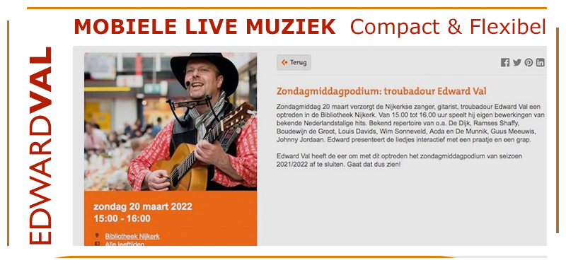 4 website edward val zondagmiddagpodium voorstelling nijkerker zanger gitarist bij bibliotheek nederlandstalig theater grappig gezellig ouderen improvisatie liedjes