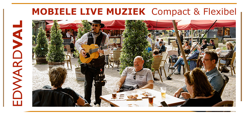 hollandse zaanse plein openlucht museum troubadour optreden zanger gitarist edward val arnhem gelderland mobiel verrassing kinderen feestje tuinfeest interactie terras